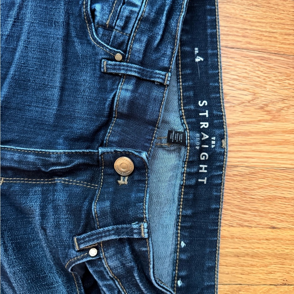 White House Black Market Dark Blue Cropped Jeans with Embroidered Hem - Picture 2 of 5